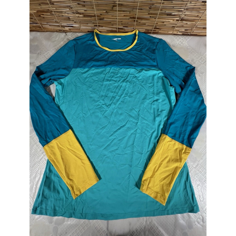 Lands' End Womens Colorblock Long Sleeve Crew Neck Stretch Active Tee Size S